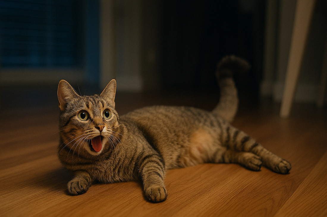 Rollige Katze die gähnt freut sich auf die Kastration bei Tierarztpraxis Animova Kaiserslautern